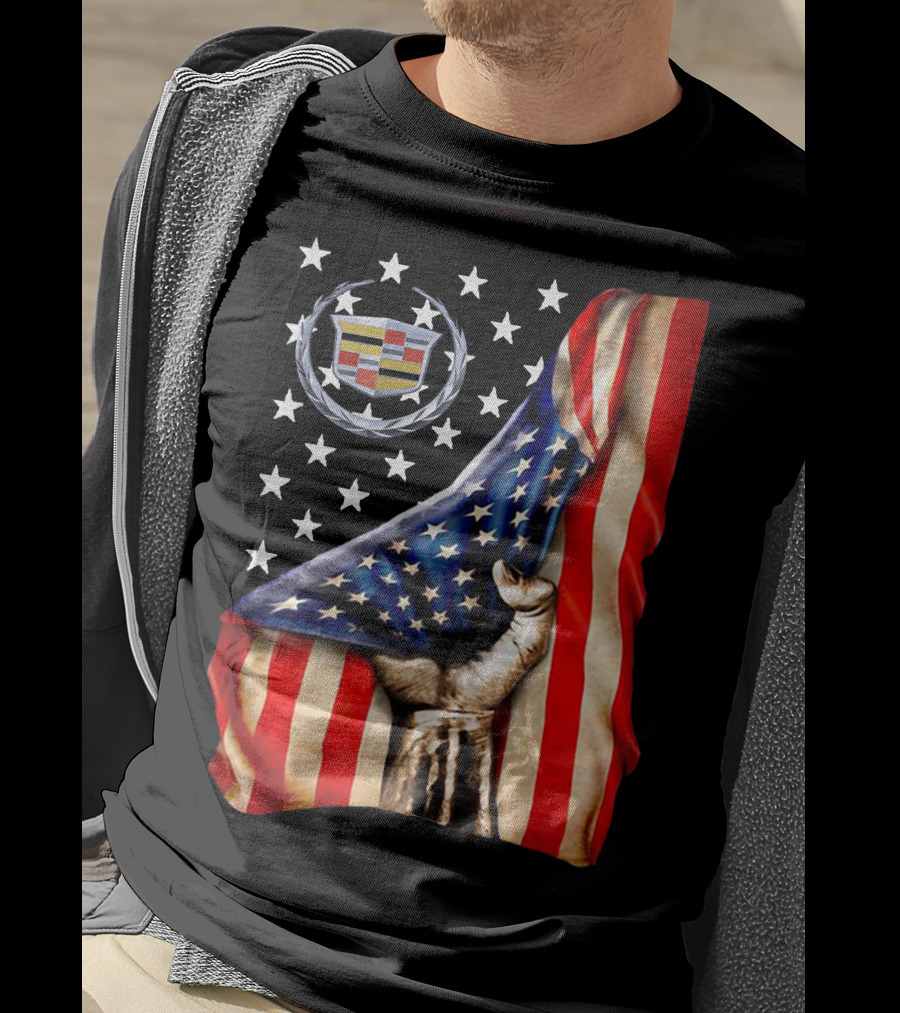 Cadillac American Flag Patriotic Car Logo T-Shirt