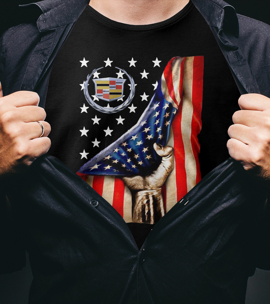 Cadillac American Flag Patriotic Car Logo T-Shirt