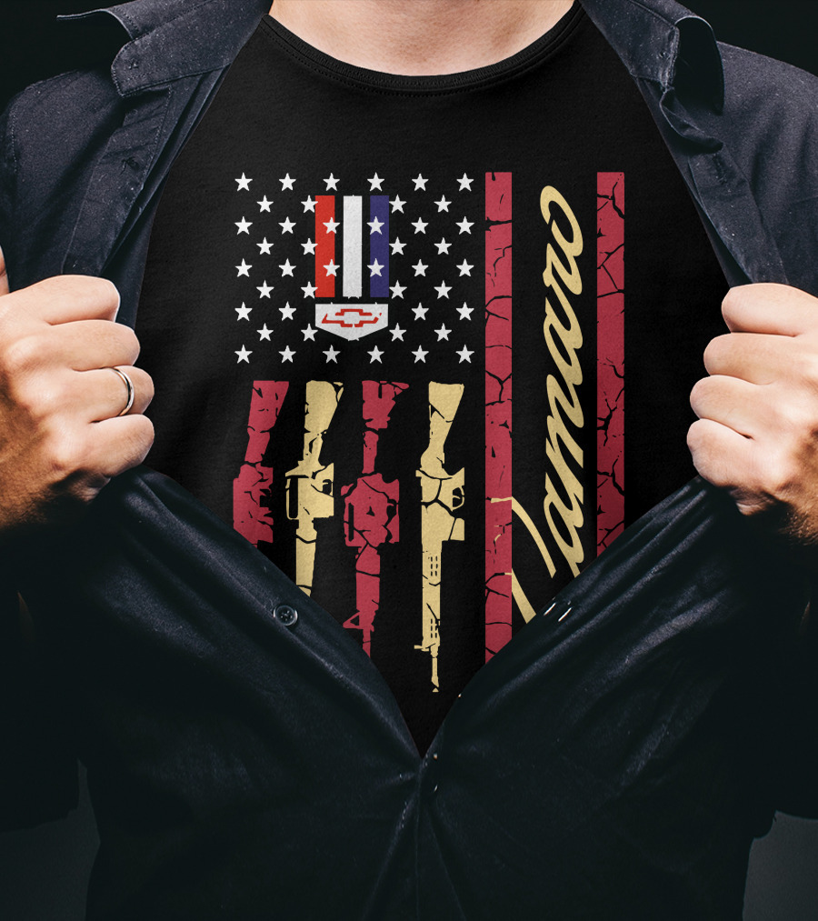 Camaro Chevrolet Logo Stars And Stripes With Rifle T-Shirt