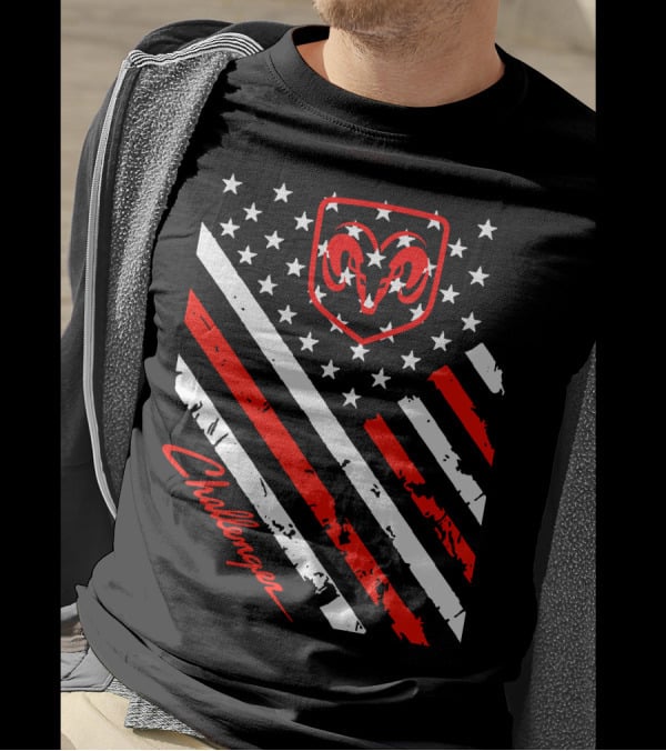 Dodge Challenger Ram American Flag Stripes Stars T-Shirt
