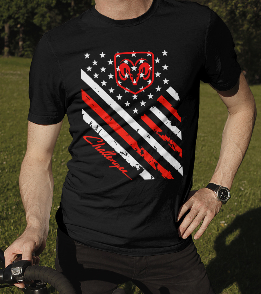 Dodge Challenger Ram American Flag Stripes Stars T-Shirt