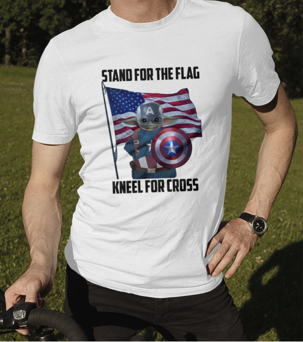 Stand For The Flag Kneel For Cross Grogu Captain America Shield American Flag T-Shirt