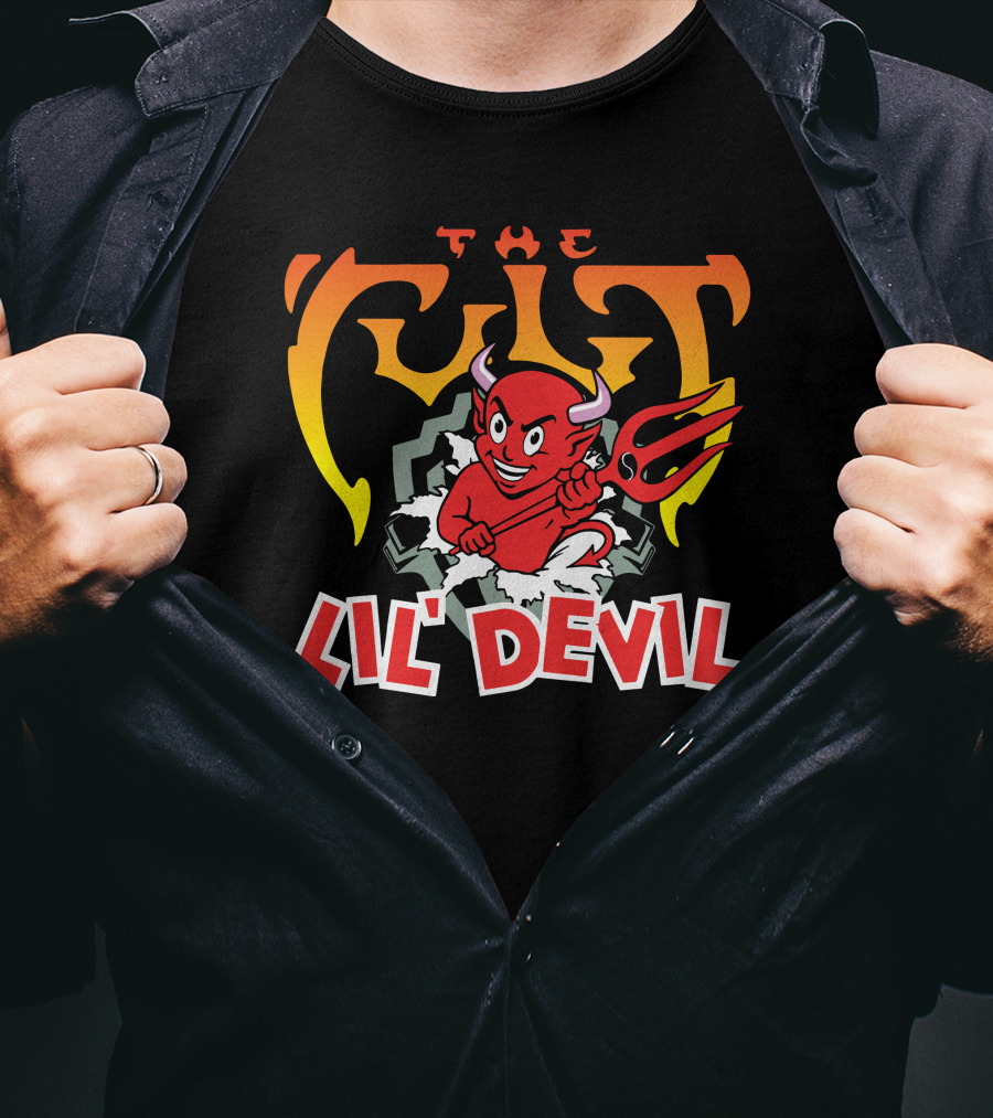 The Cult Lil' Devil Iconic Red Character With Pitchfork T-Shirt