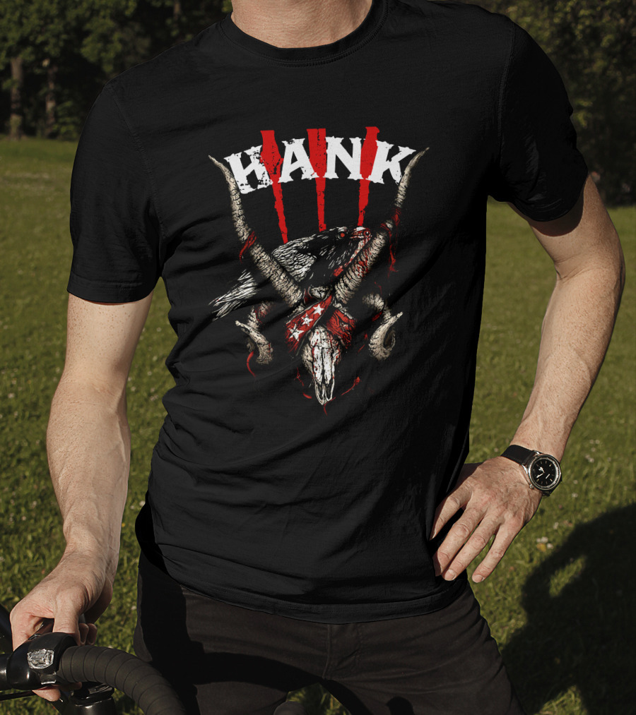 Hank III Bird Skull And Goat Horns Red Stripes T-Shirt