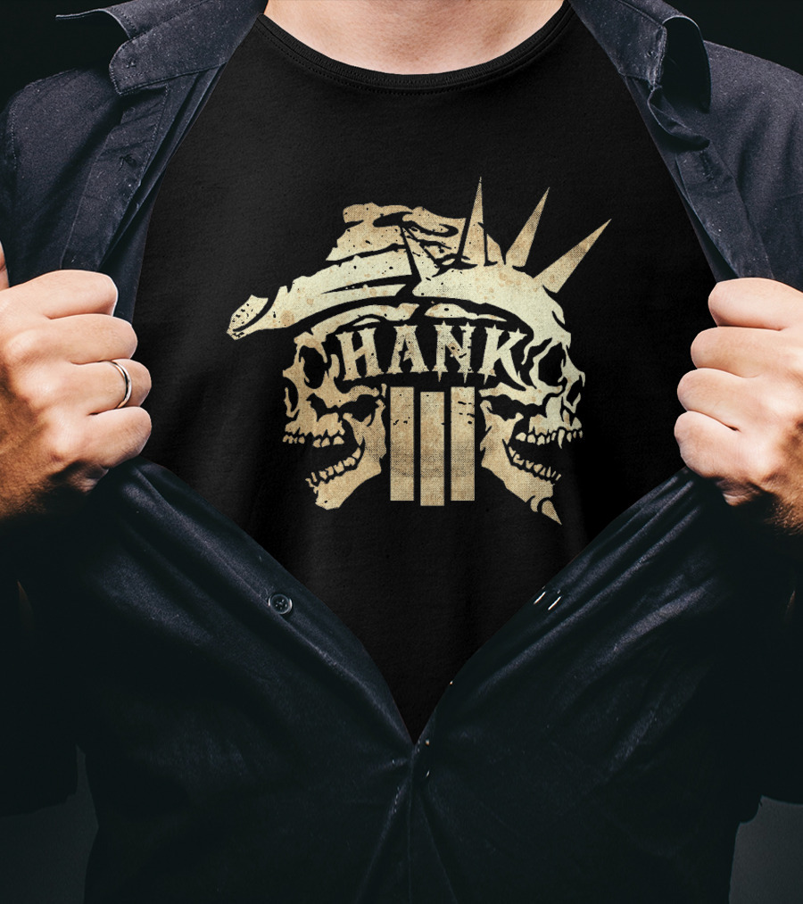 Hank III Skull Design With Statue Of Liberty Crown T-Shirt
