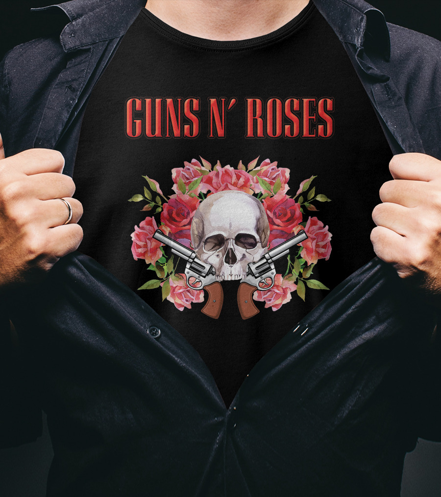 Guns N' Roses Greatest Hits Live On Air Skull Roses Pistols T-Shirt