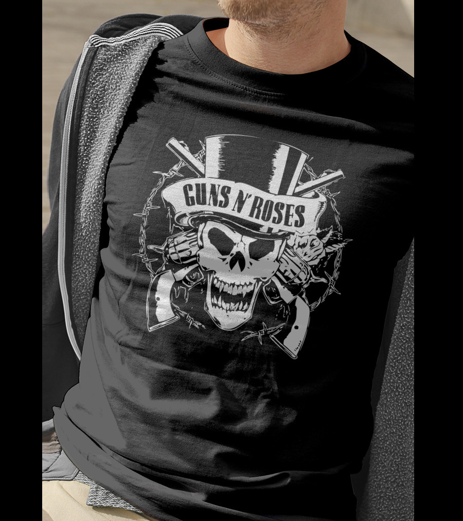Guns N' Roses Skull With Top Hat And Crossed Pistols Iconic T-Shirt