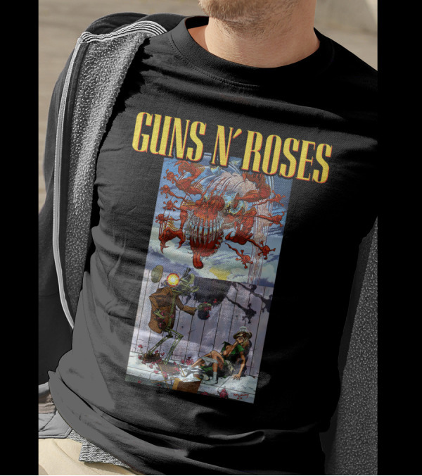 Guns N' Roses Illustrative Scene Featuring Intricate Characters And Dynamic Elements T-Shirt