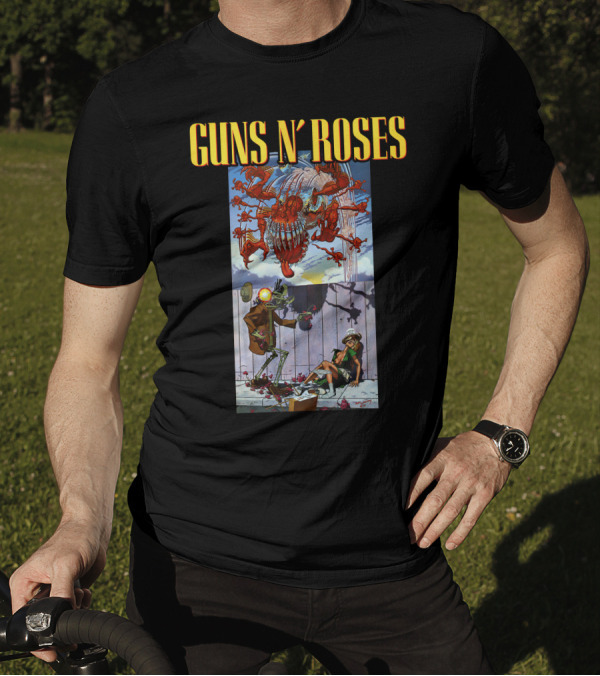 Guns N' Roses Illustrative Scene Featuring Intricate Characters And Dynamic Elements T-Shirt