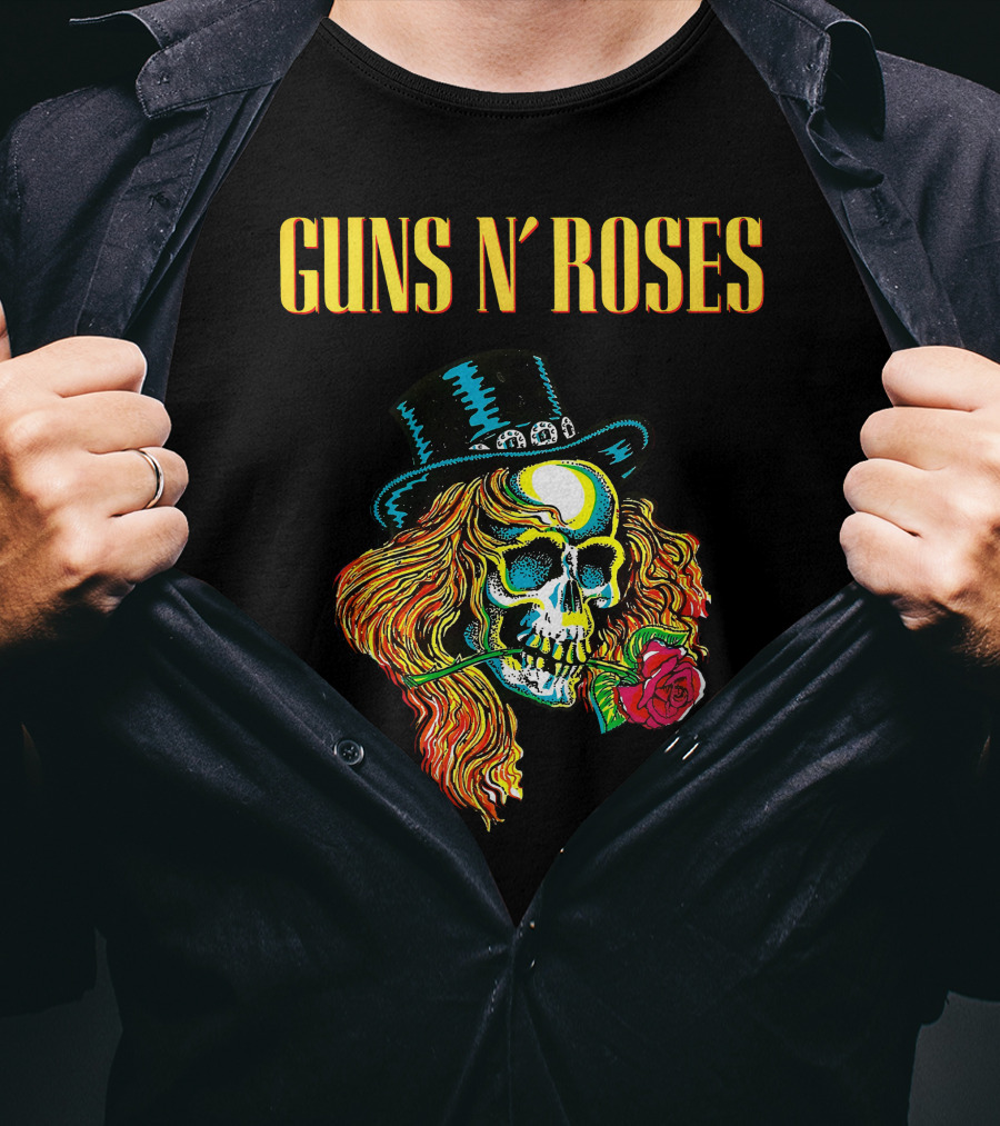 Guns N' Roses Skull With Hat And Rose T-Shirt