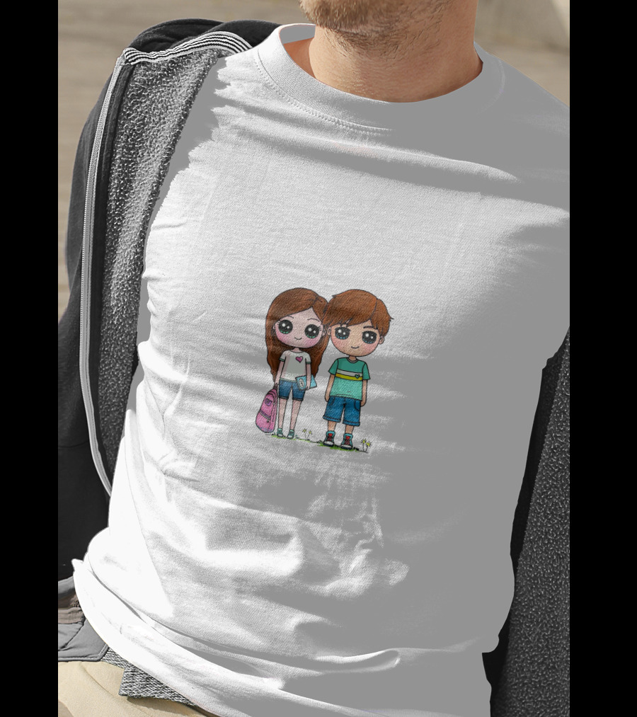 LaurDIY Cute Anime Couple With Heart Shirt And Backpack T-Shirt