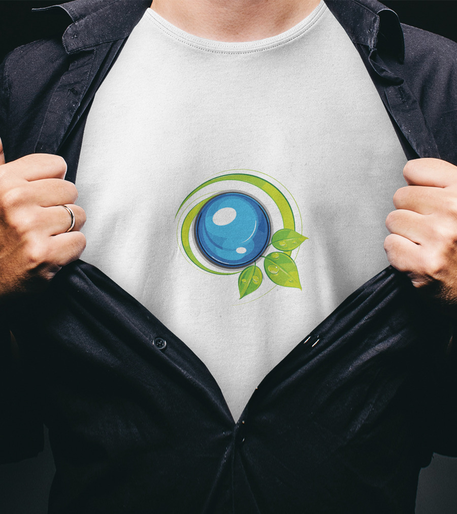 Leafy Blue Orb With Green Leaves T-Shirt