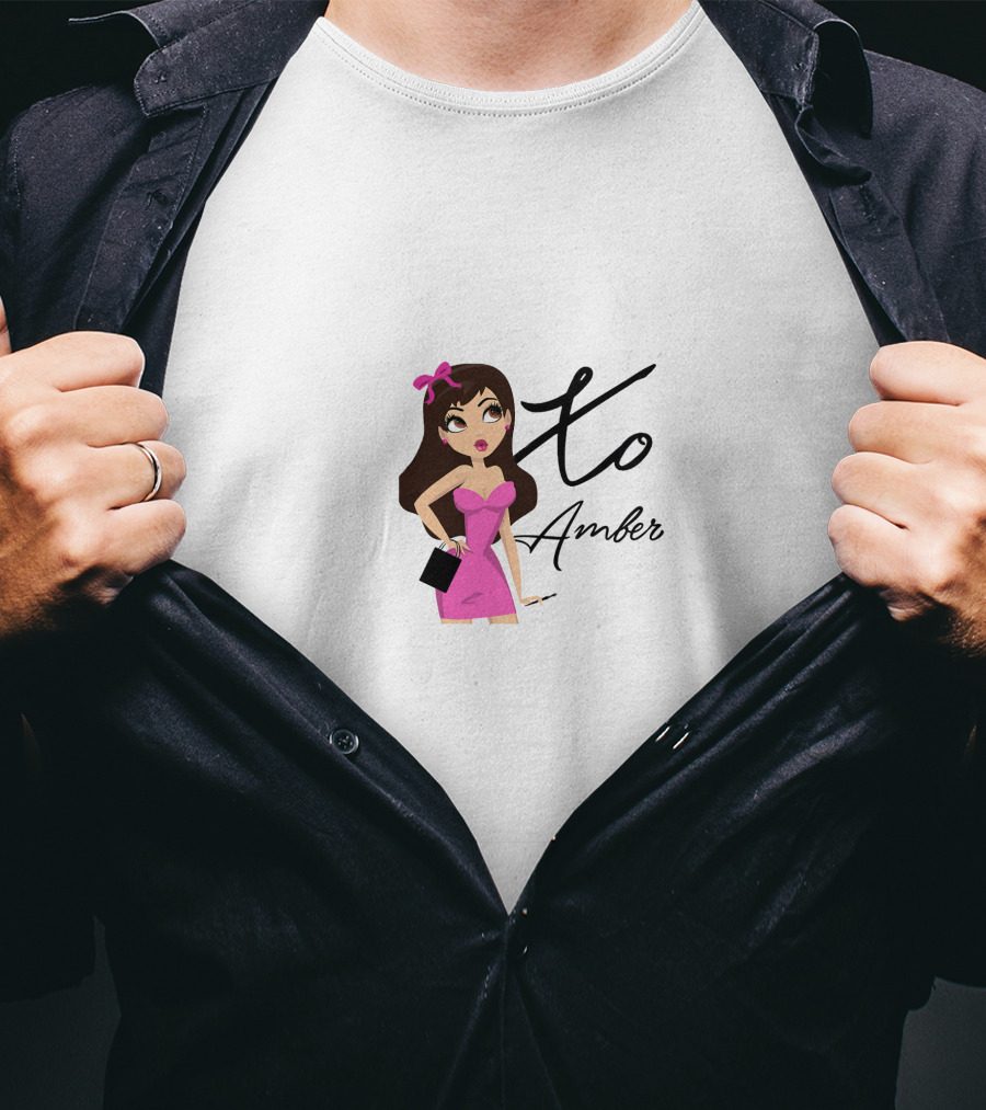 Xo Amber Scholl Pink Dress Cartoon T-Shirt