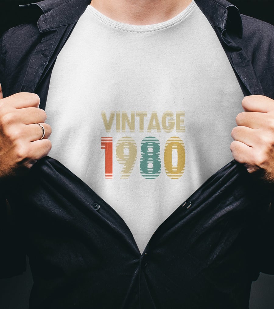 VINTAGE 1980 Retro Striped Numbers T-Shirt