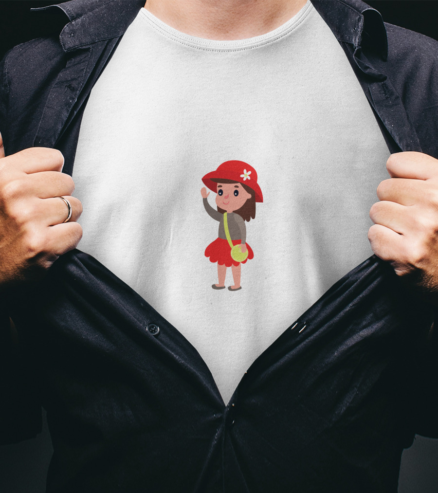 Girl In Red Dress With Hat And Flower Bag T-Shirt