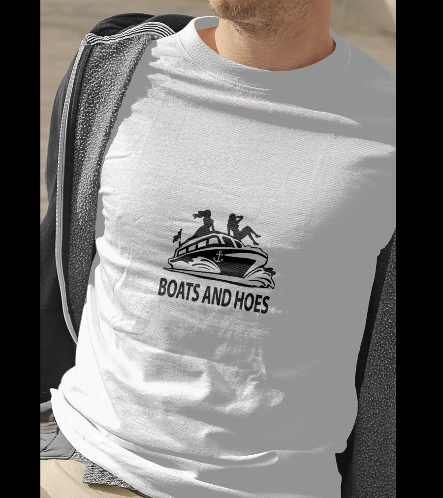 Boats And Hoes Song Inspired Yacht Silhouette With Anchor T-Shirt