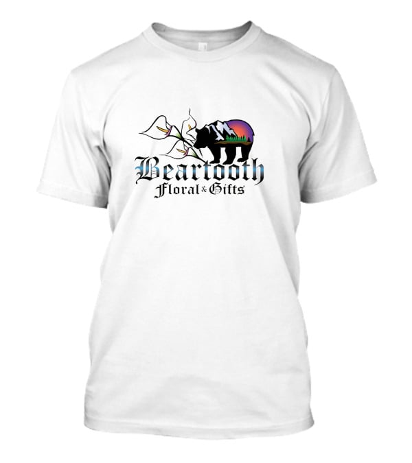 Beartooth Floral And Gifts Bear Silhouette With Mountain Sunset And Floral Elements T-Shirt