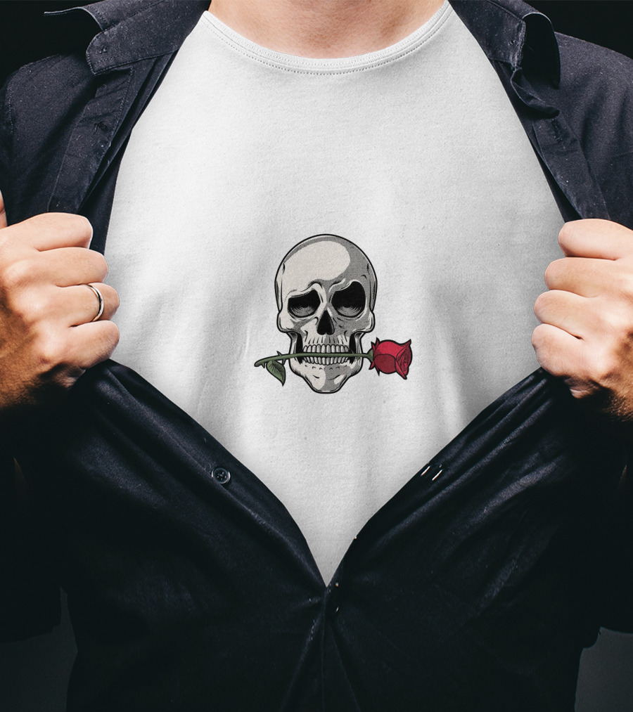 Alluring Skull With Rose T-Shirt
