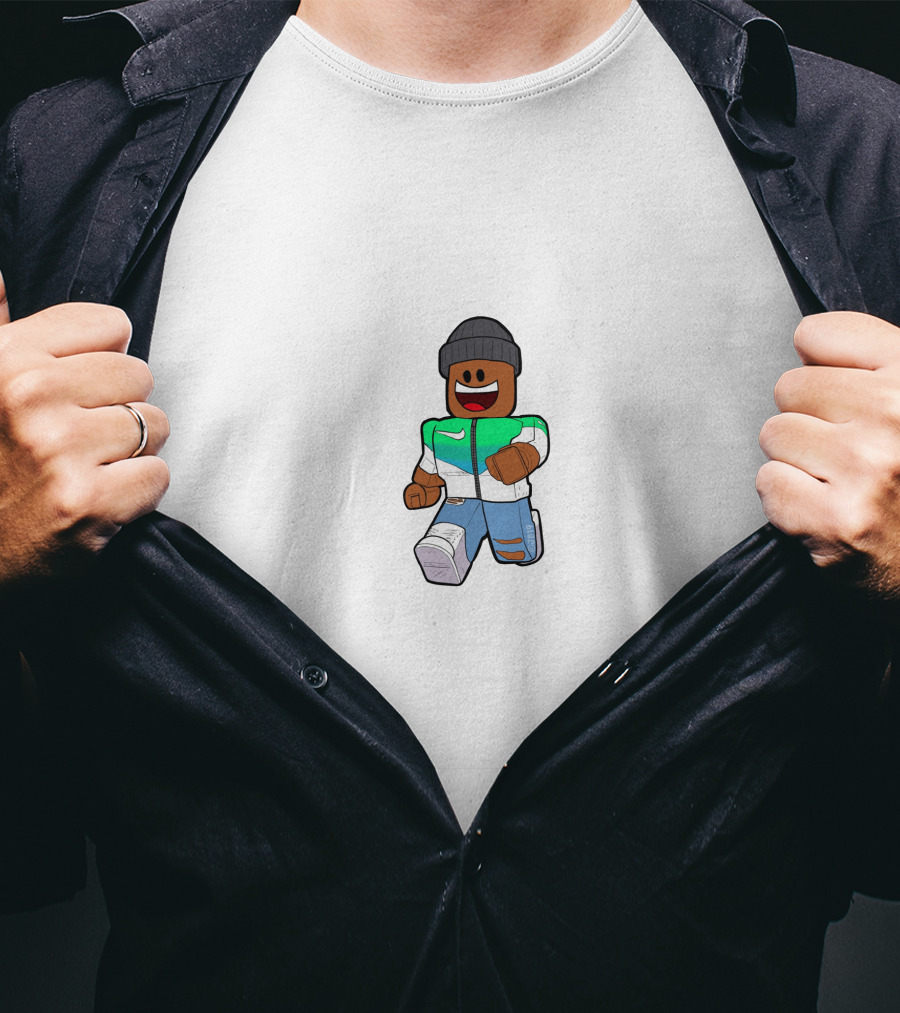Gaming With Kev Roblox Character Green Jacket Beanie T-Shirt