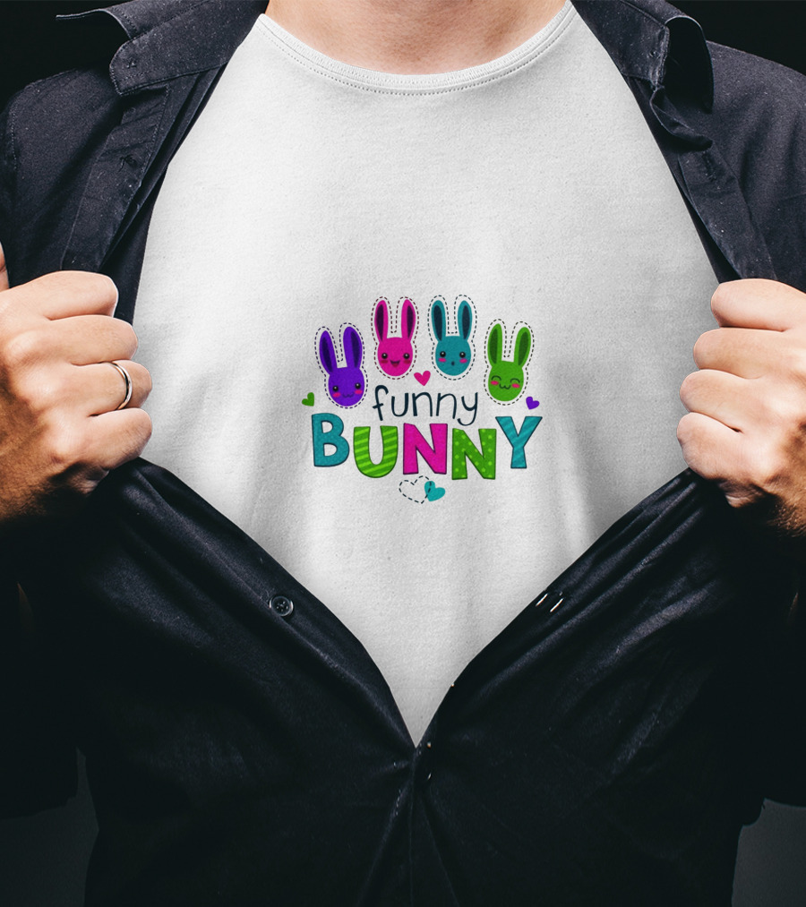 Funny Bunny Colorful Cute Rabbits Hearts Playful T-Shirt