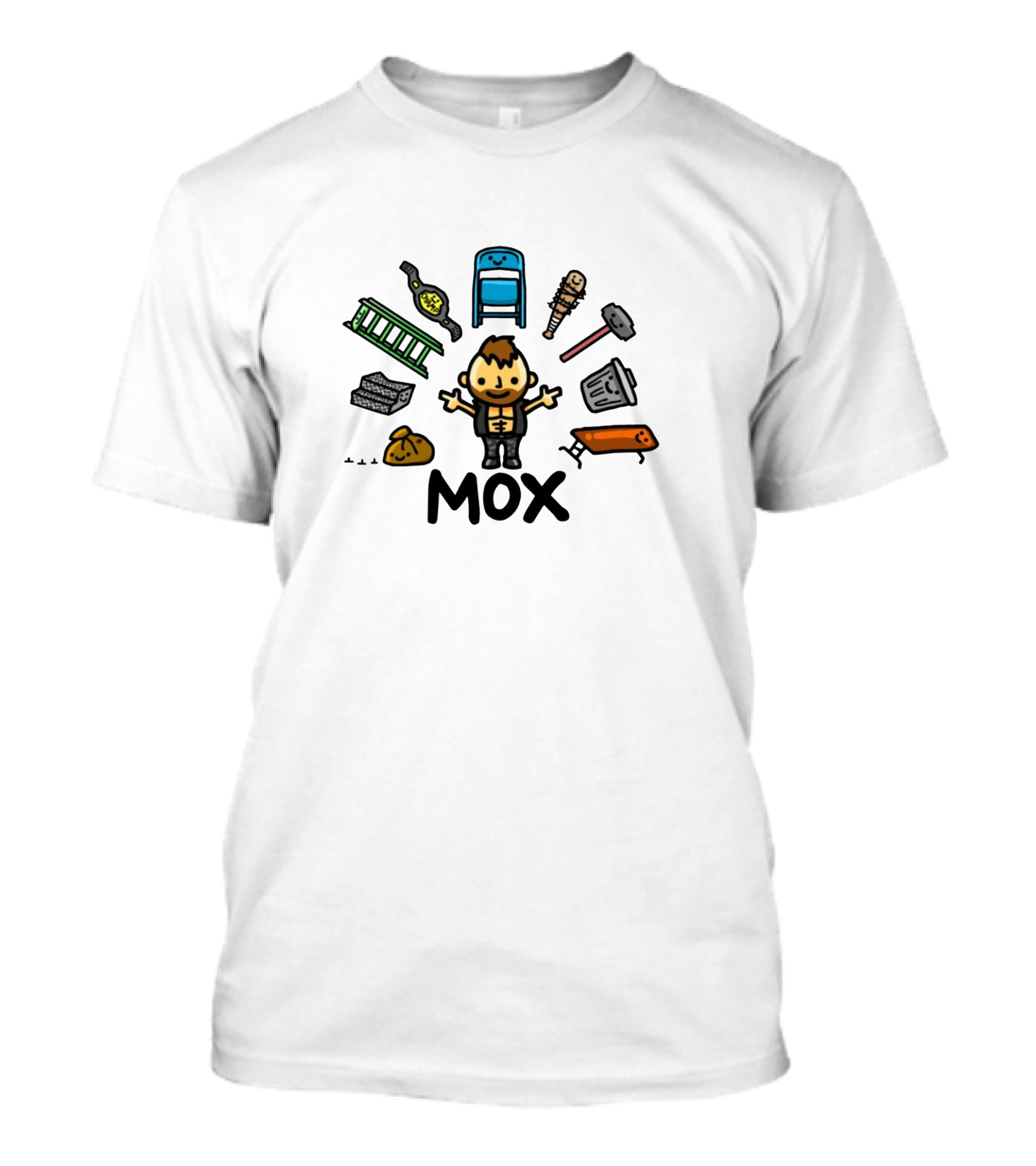 MOX Cartoon Character Surrounded By Wrestling Props T-Shirt