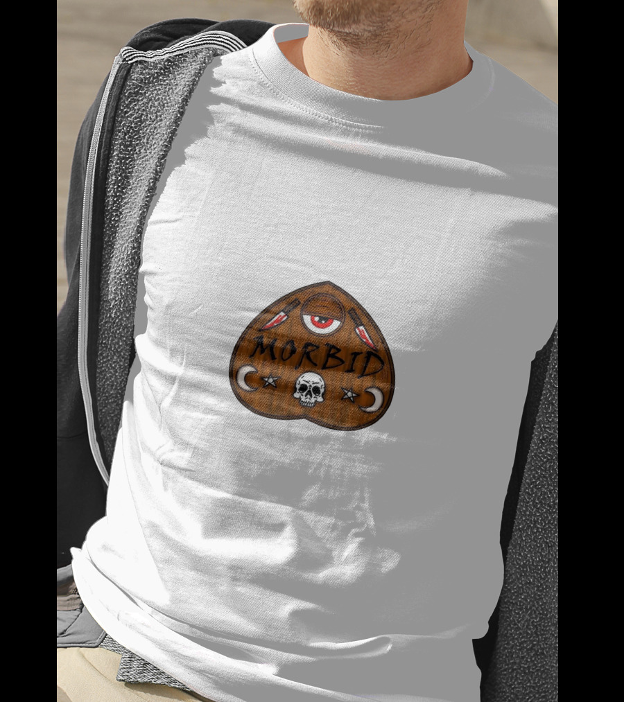 Morbid Podcast Wood Ouija Skull Knives Crescent Moon T-Shirt