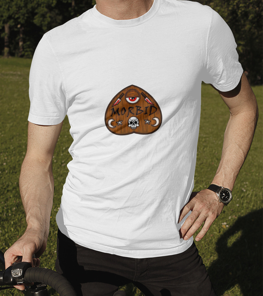 Morbid Podcast Wood Ouija Skull Knives Crescent Moon T-Shirt