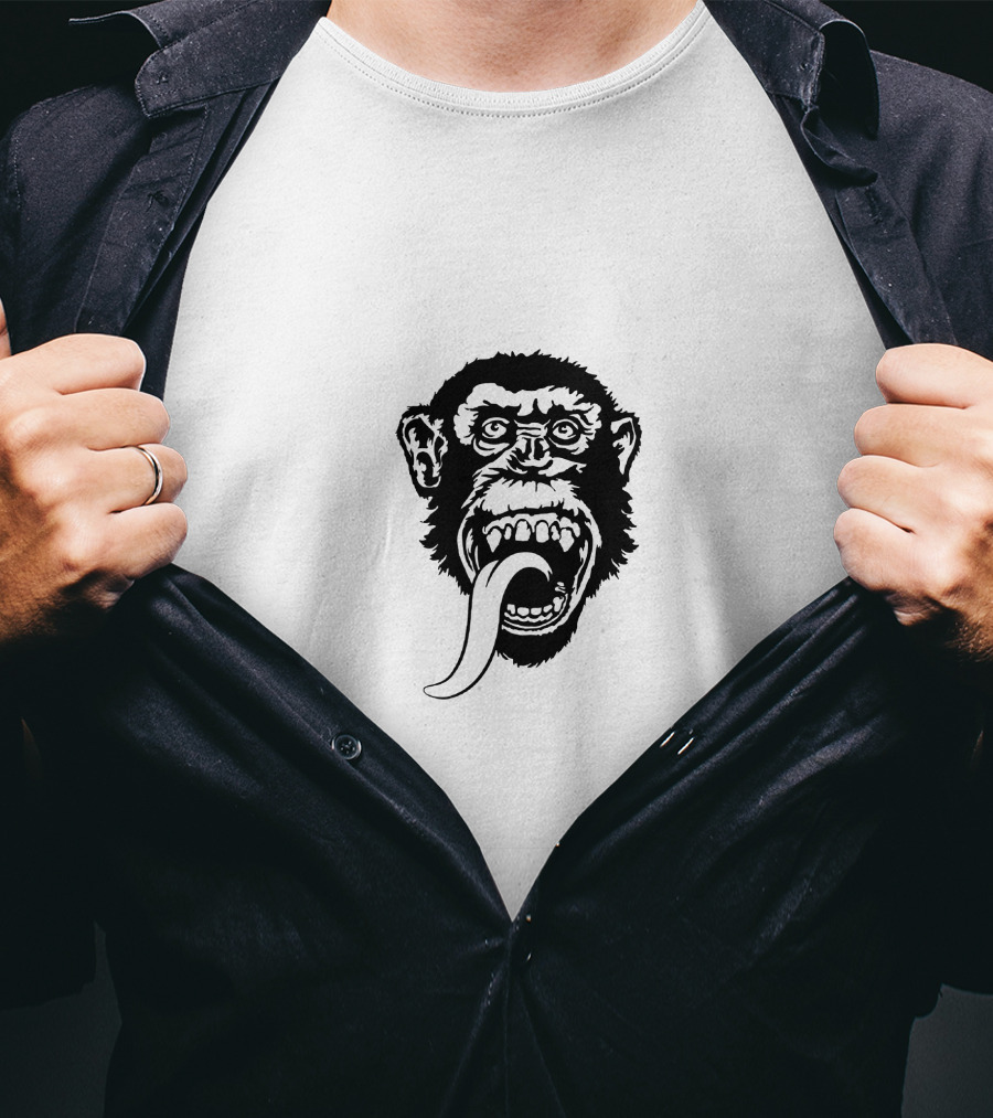 Gas Monkey Tongue-Out Black And White Monkey Head T-Shirt