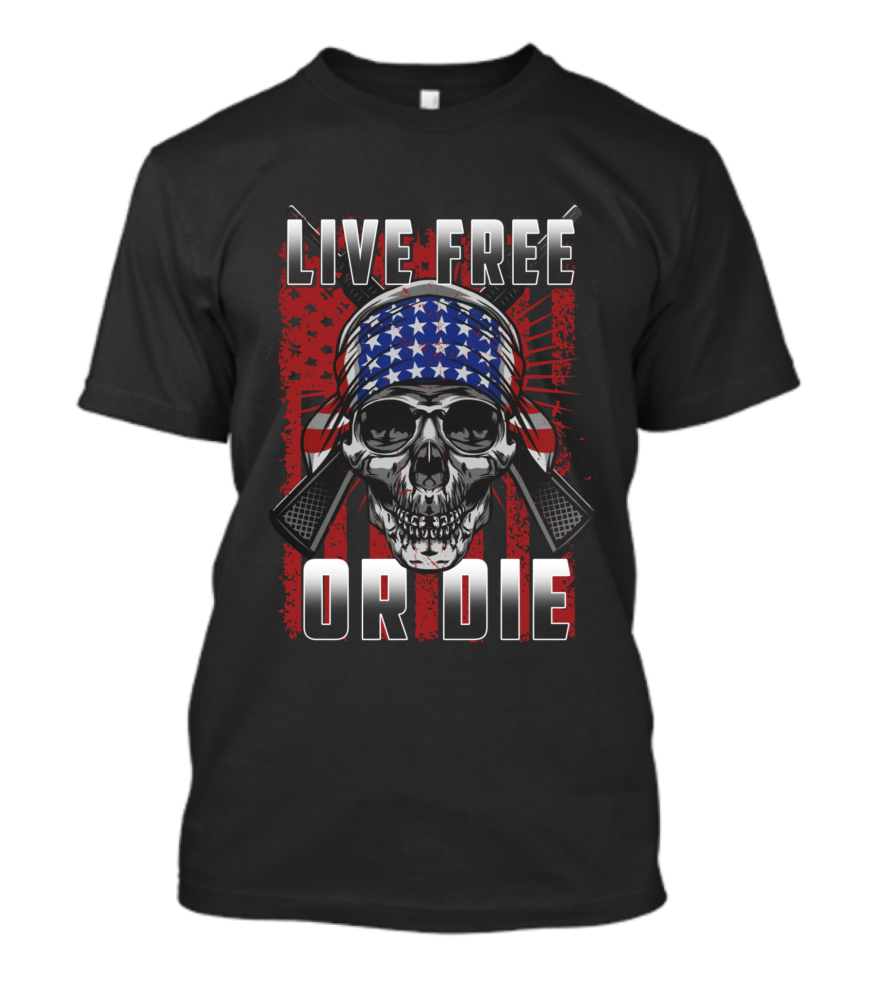 LIVE FREE OR DIE Skull American Flag Bandana T-Shirt