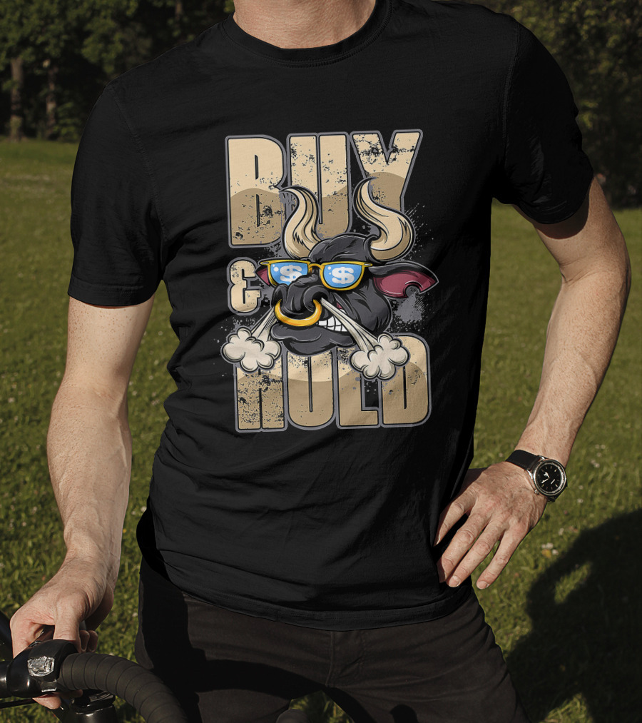 Buy And Hold Bull Head With Dollar Signs IN Sunglasses T-Shirt