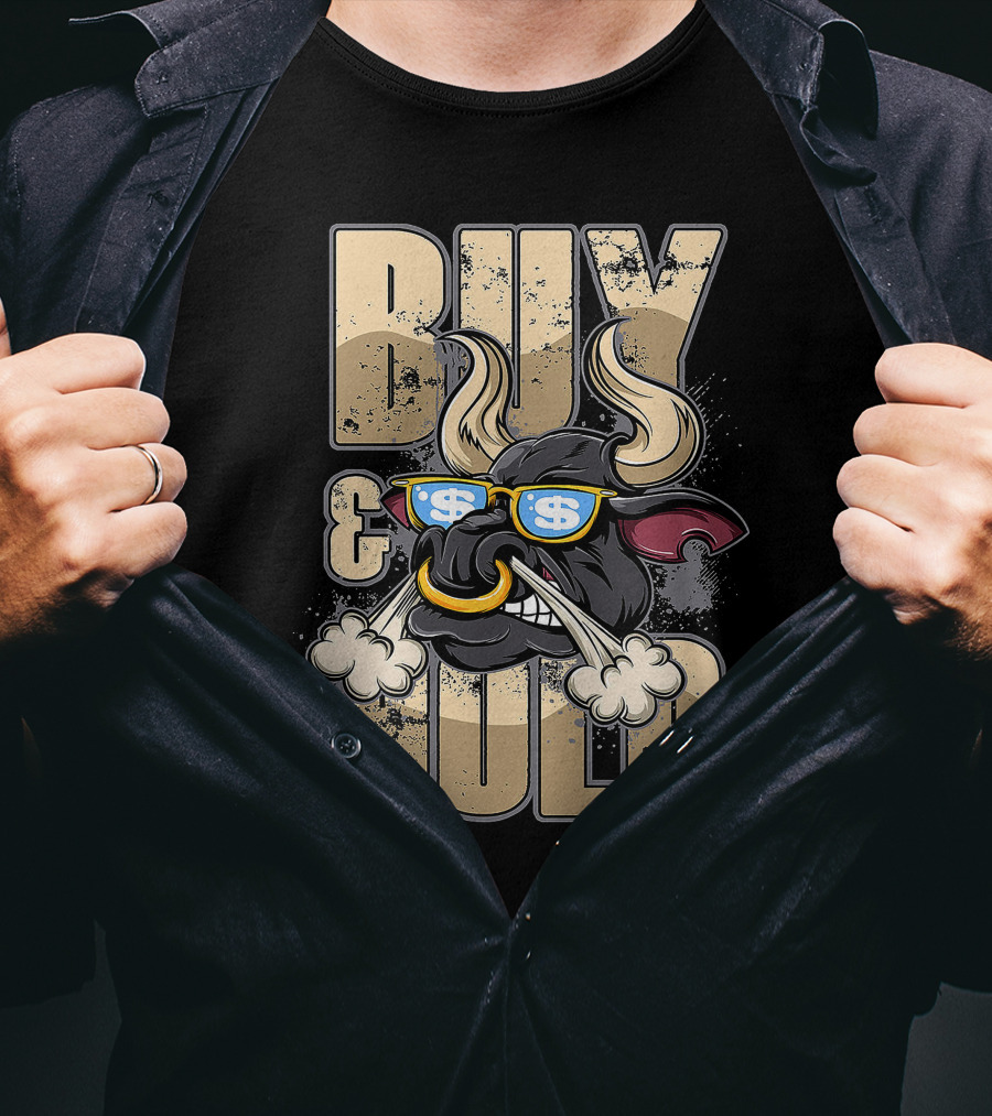 Buy And Hold Bull Head With Dollar Signs IN Sunglasses T-Shirt