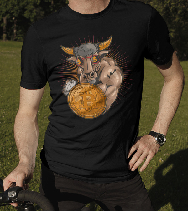 Bull With Bitcoin Shield And Dollar Sign Glasses T-Shirt