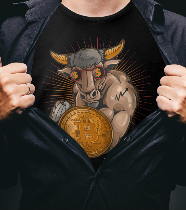 Bull With Bitcoin Shield And Dollar Sign Glasses T-Shirt