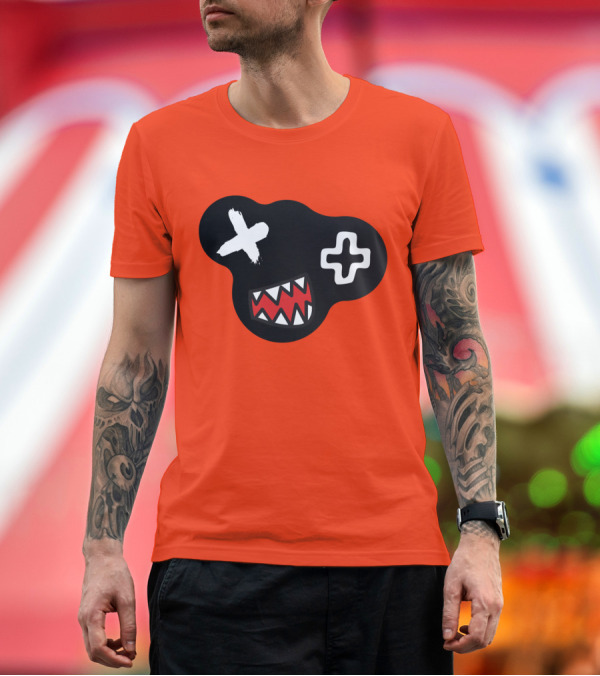Premium T-Shirt: Monstrosity X Plus Mark Teeth Icon on Black Blob Shape T-Shirt Monstrosity X Plus Mark Teeth Icon on Black Blob Shape T-Shirt