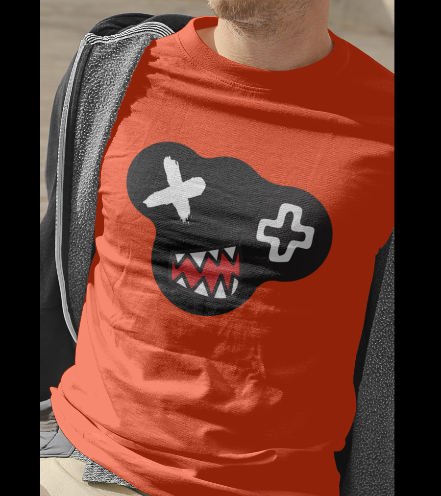 Monstrosity X Plus Mark Teeth Icon On Black Blob Shape T-Shirt