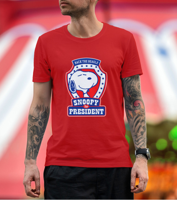 Premium T-Shirt: Back the Beagle Snoopy for President Campaign Badge T-Shirt Back the Beagle Snoopy for President Campaign Badge T-Shirt