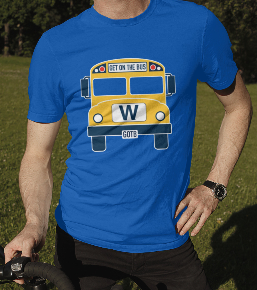 Cubs GOTB Blue And Yellow Bus W Get On The Bus T-Shirt