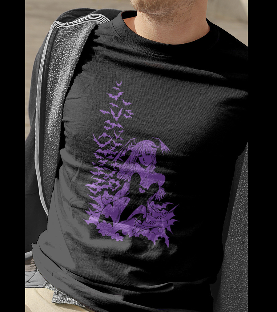 Udon Pins Darkstalkers Morrigan With Purple Bats Swarm T-Shirt