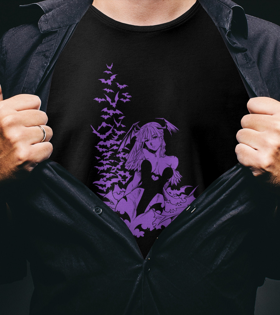 Udon Pins Darkstalkers Morrigan With Purple Bats Swarm T-Shirt