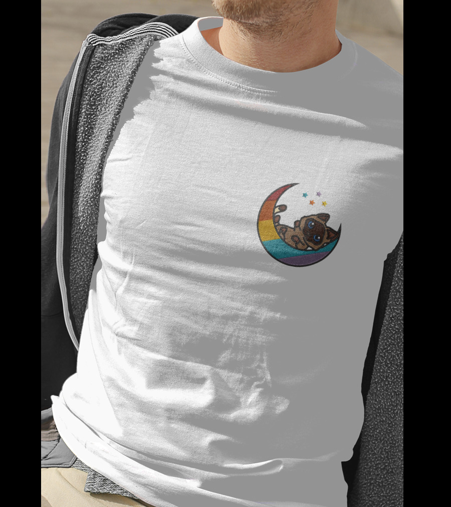 Notantfrost X Dream Merch Perfectly Impurrfect Rainbow Crescent Cat With Stars T-Shirt