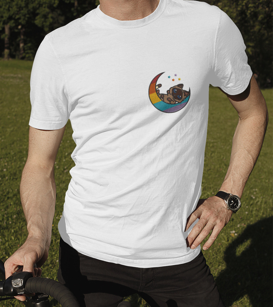 Notantfrost X Dream Merch Perfectly Impurrfect Rainbow Crescent Cat With Stars T-Shirt