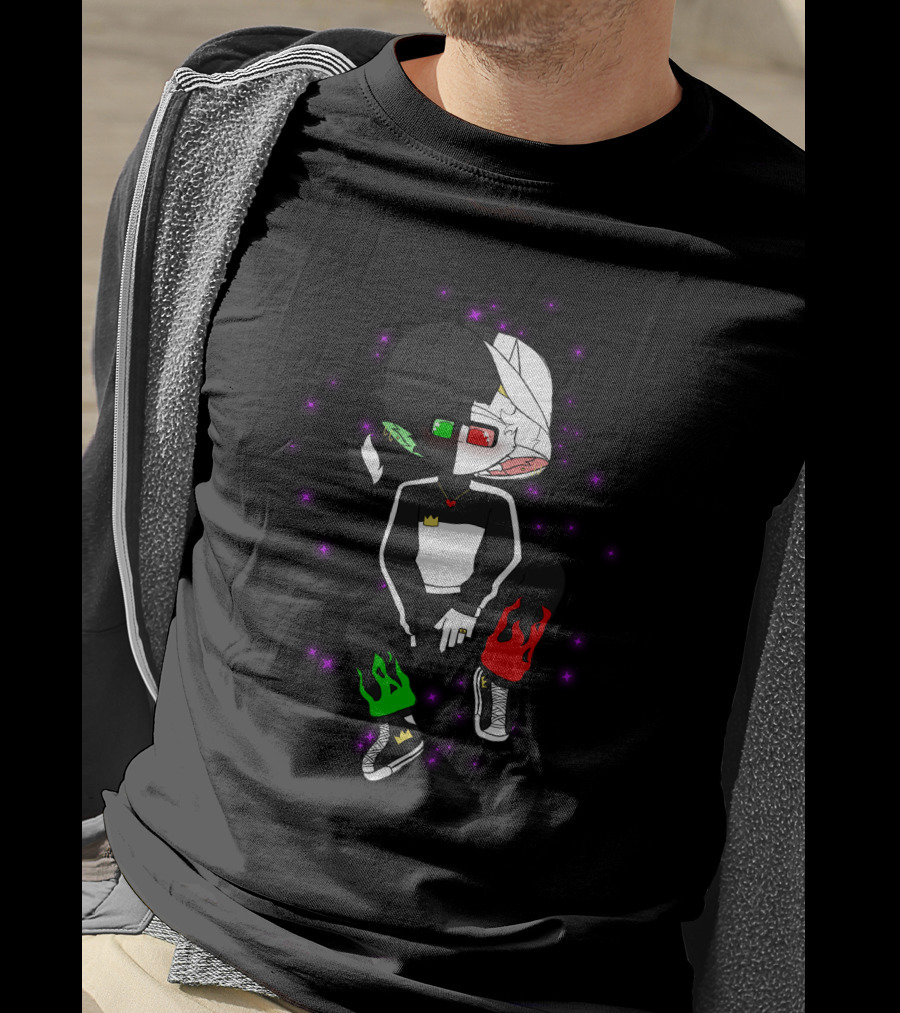 Ranboosaysstuff Ranboo Merch Crown Flames 3D Glasses Black And White Character T-Shirt