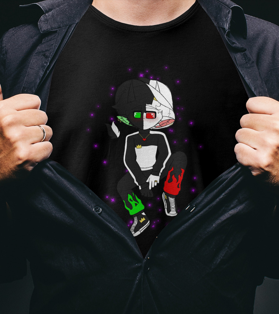 Ranboosaysstuff Ranboo Merch Crown Flames 3D Glasses Black And White Character T-Shirt