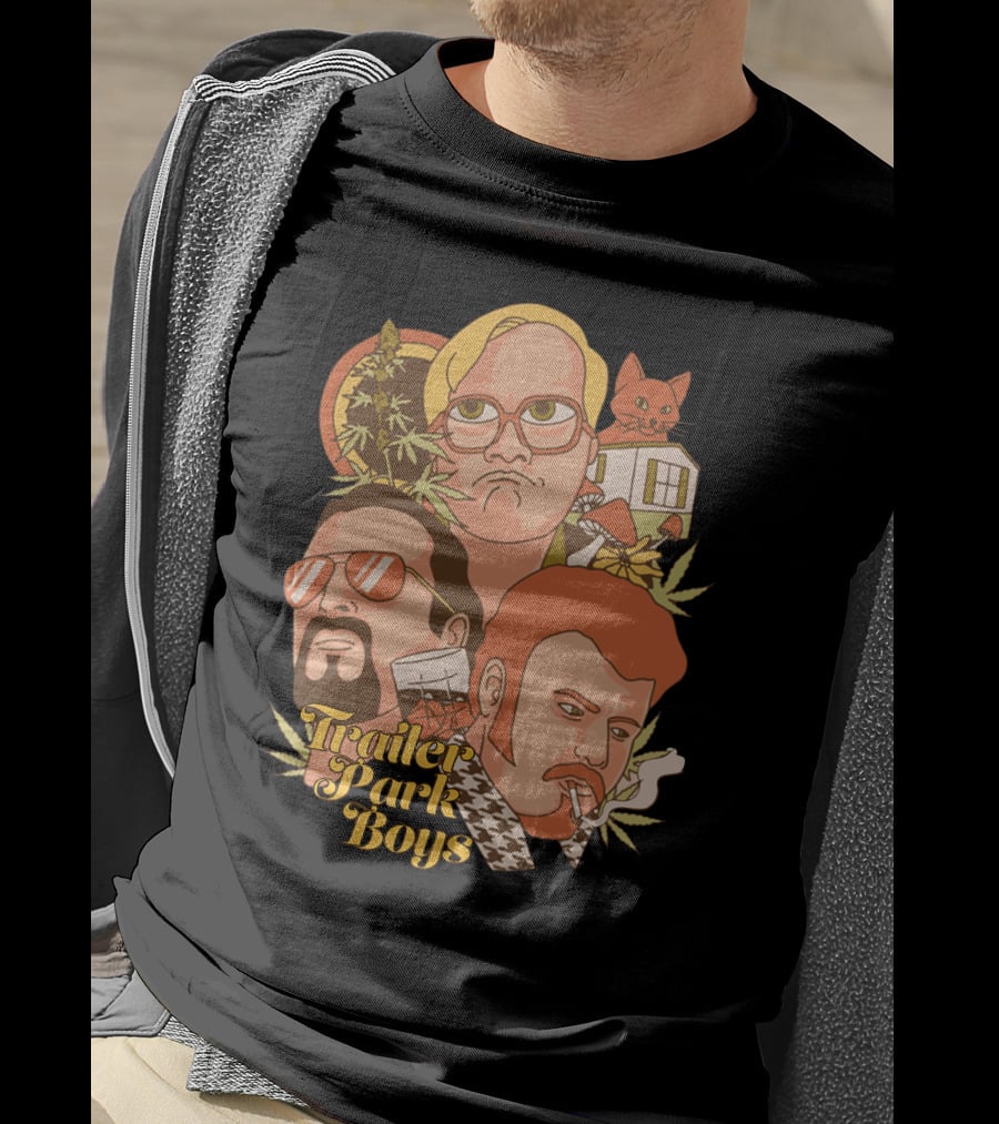 Trailer Park Boys Faces With Cat And Trailer T-Shirt