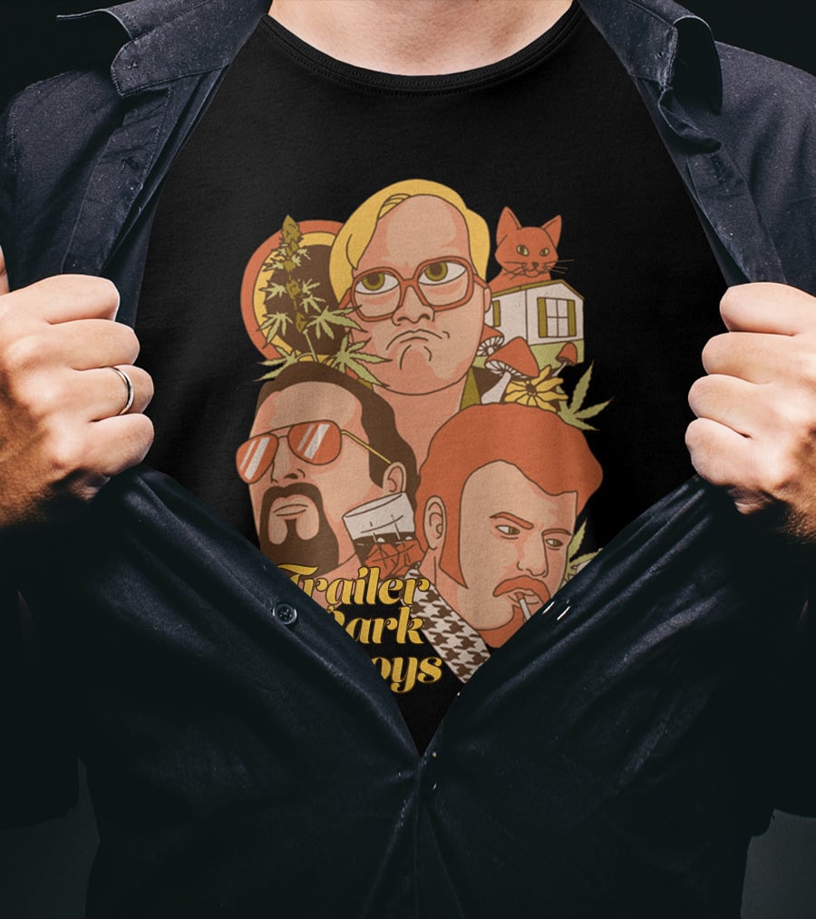 Trailer Park Boys Faces With Cat And Trailer T-Shirt