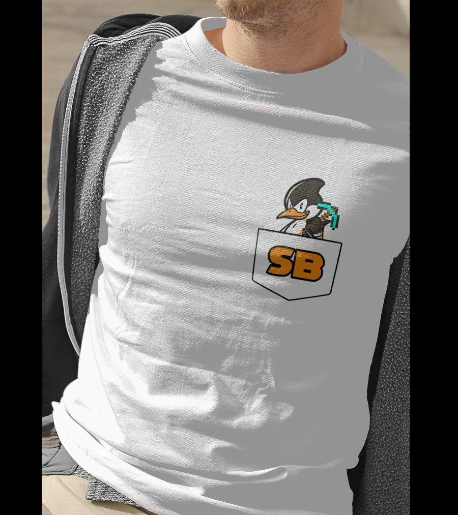SB737 Penguin With Pickaxe Fake Pocket T-Shirt