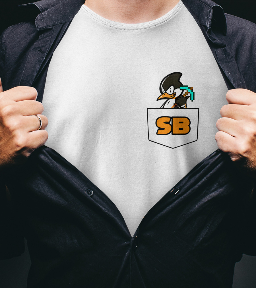 SB737 Penguin With Pickaxe Fake Pocket T-Shirt