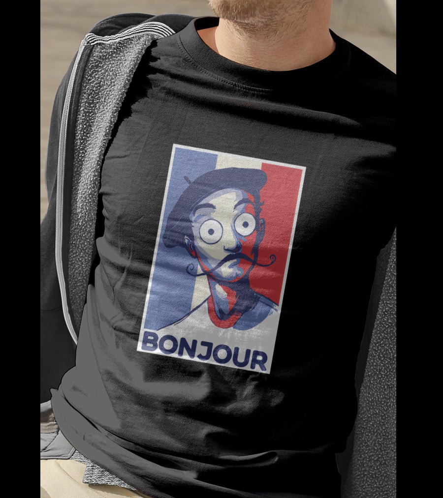 Bonjour French Beret Character With WorldofKeralis Style Tricolor Background T-Shirt