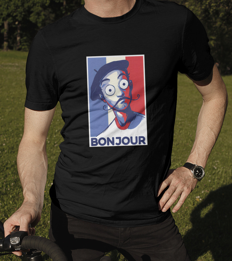 Bonjour French Beret Character With WorldofKeralis Style Tricolor Background T-Shirt