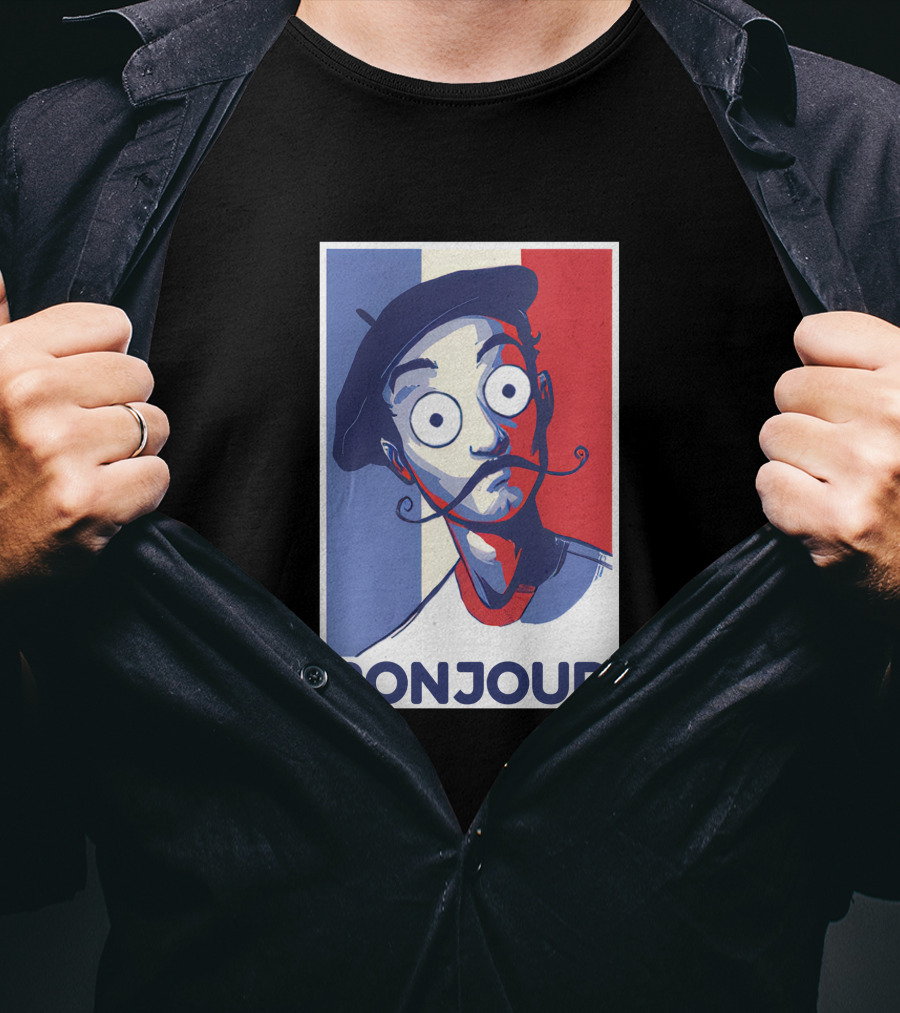 Bonjour French Beret Character With WorldofKeralis Style Tricolor Background T-Shirt